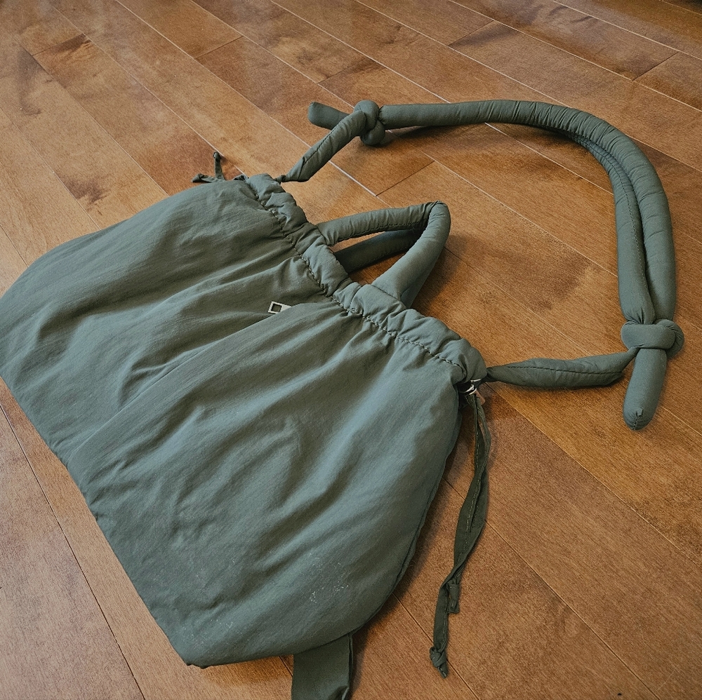 Olive Green Quilted Tote with Padded Handles